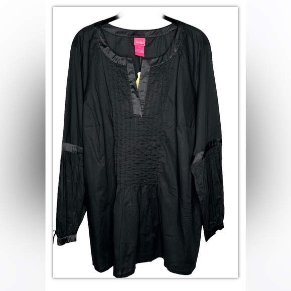 New Du Jour Women’s Black Boho Blouse Size 1X Satin Trim BNWT - Picture 1 of 5